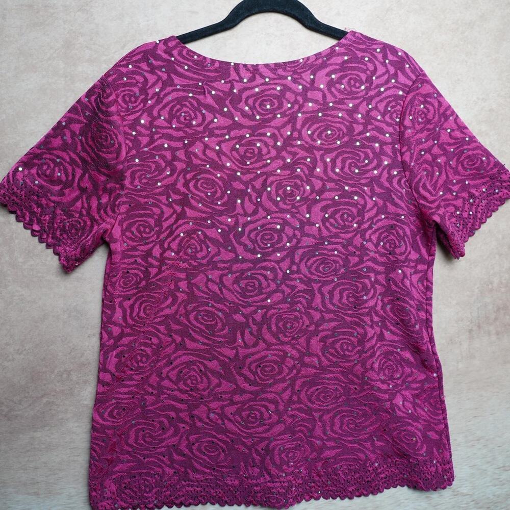 Chances R Rose Print Rhinestone Top Y2K L - Picture 4 of 4